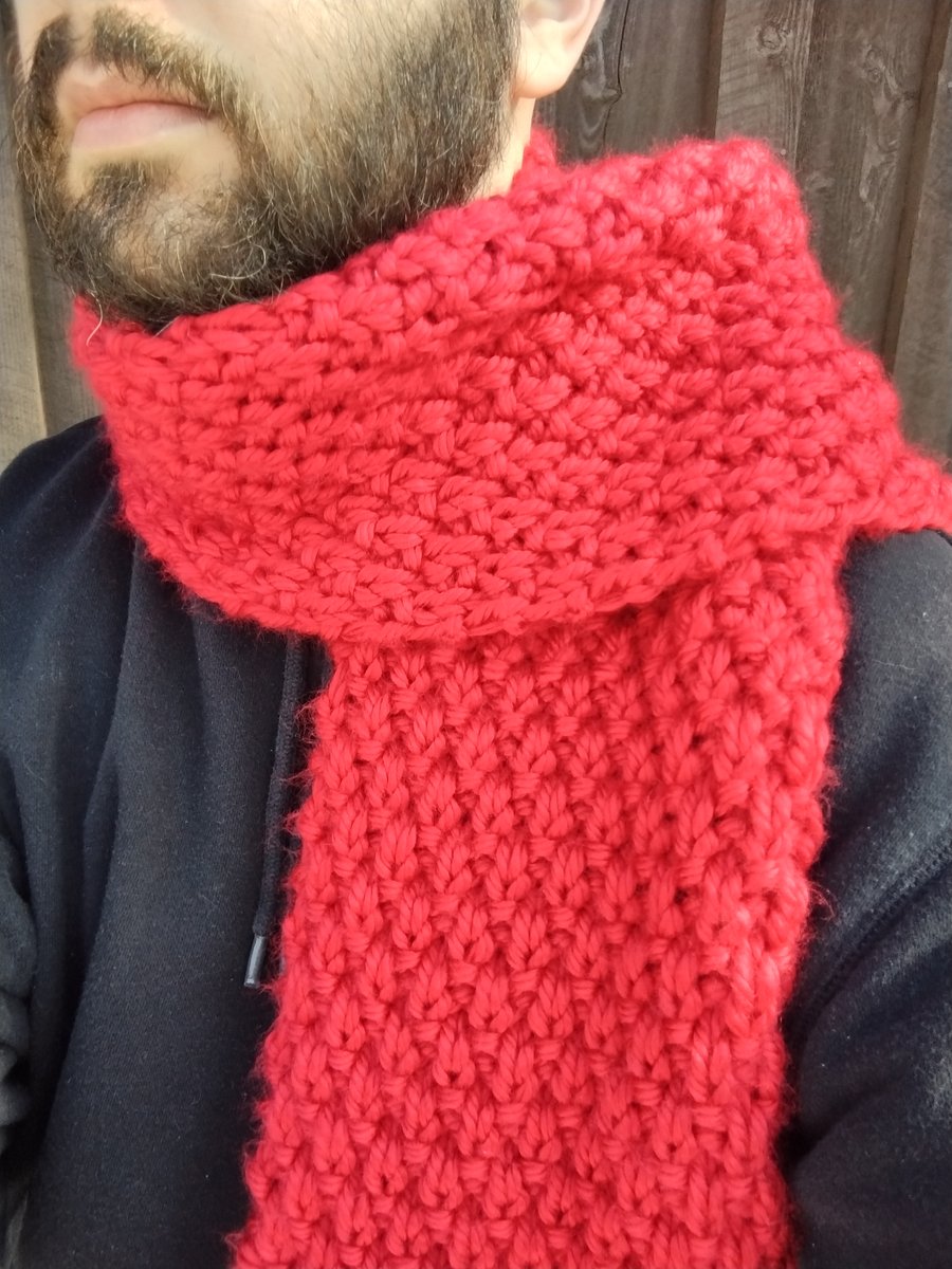 Bright Red Hand-Knit Scarf product image (1)