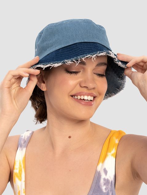 Photo showing Capstone Distressed Denim Bucket Hat