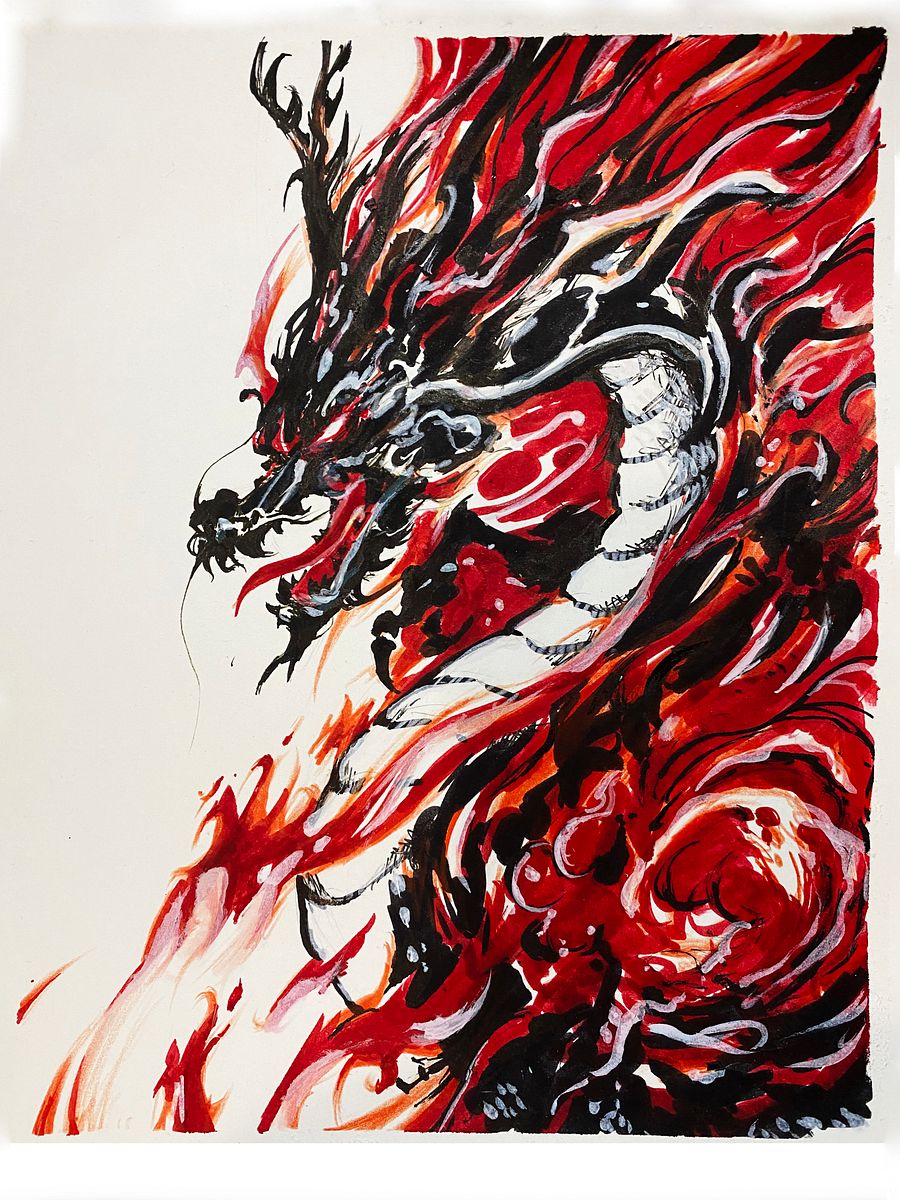 Black Red & White Dragon Signed Original Artwork product image (1)