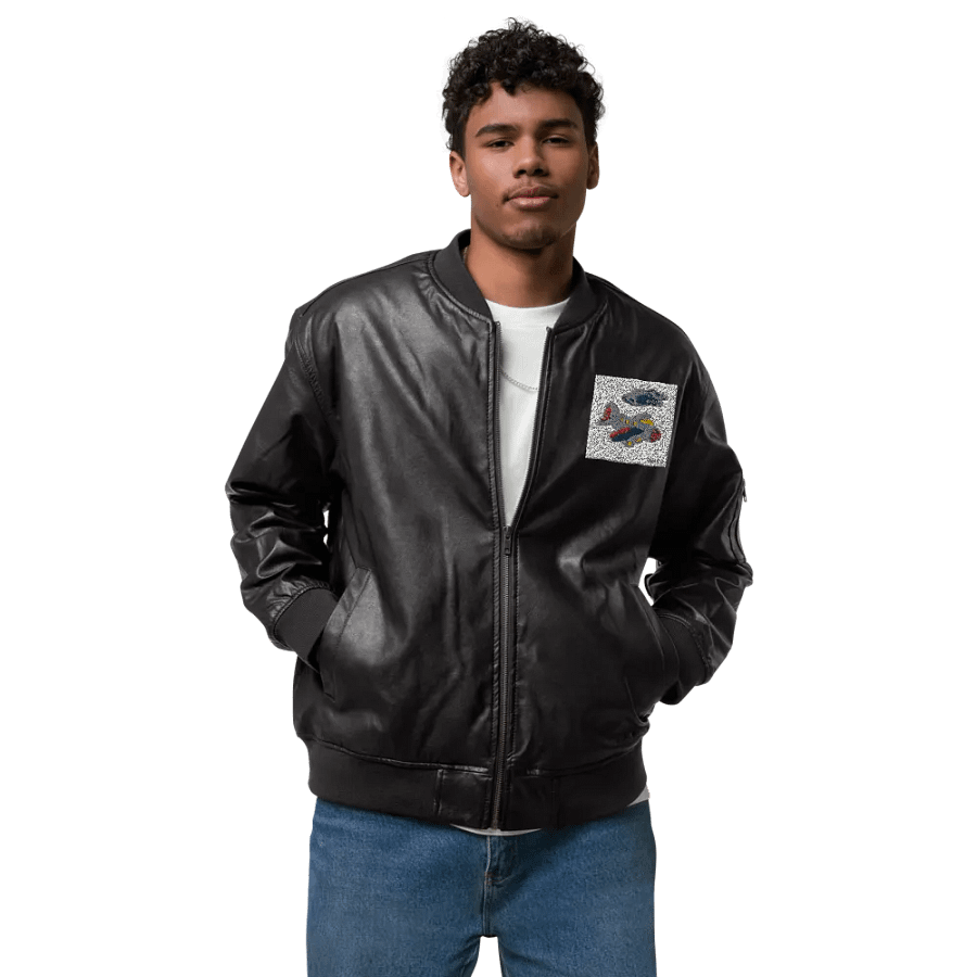 Kid Airplane (Threadfast Apparel Faux Leather Bomber Jacket) product image (4)