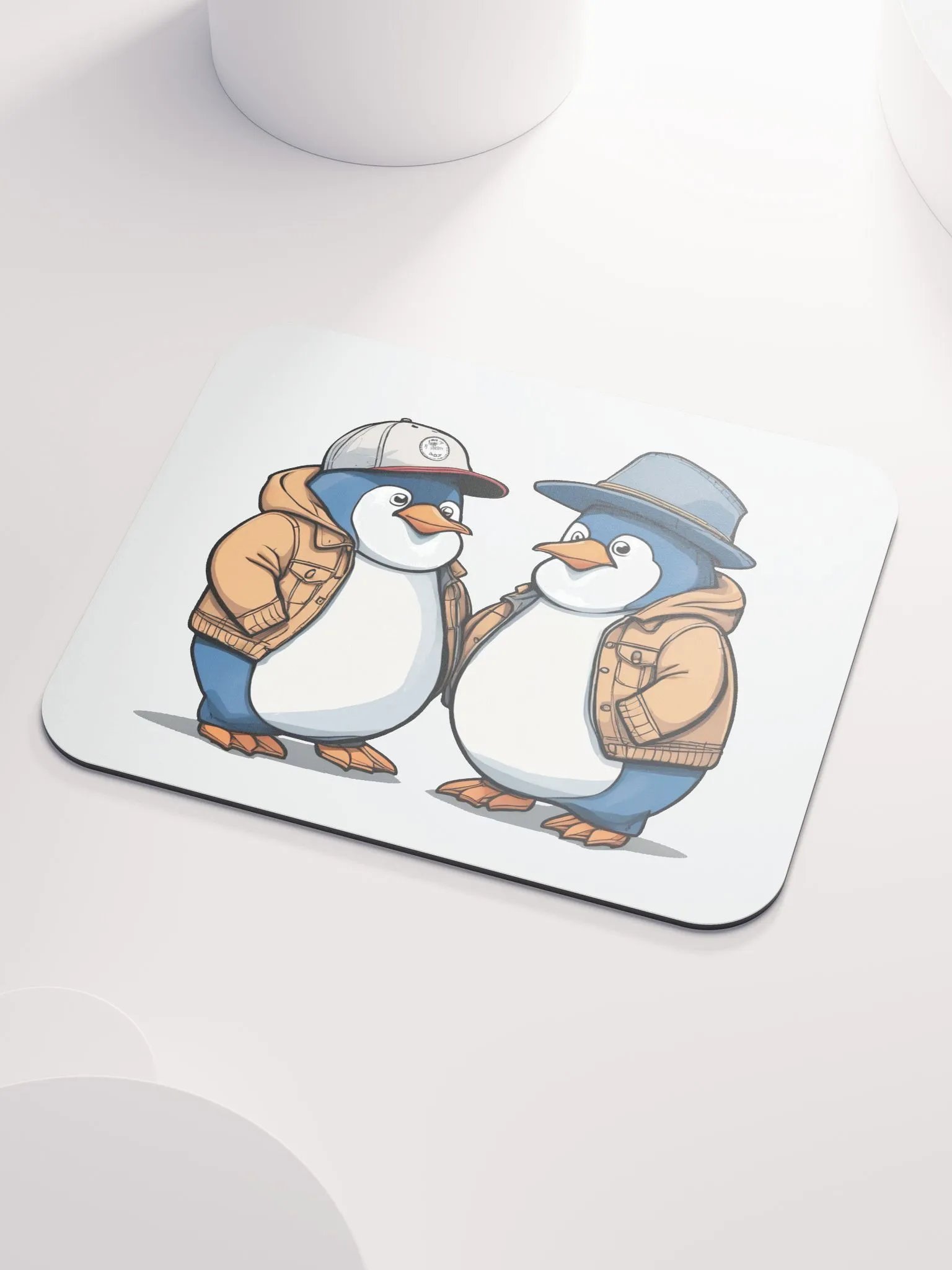 2 penguins wearing a coat and hats Mouse Mat product image (3)