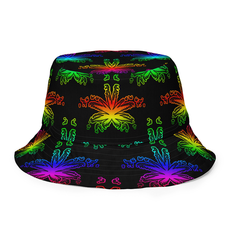 Rad Rainbow Reefer Reversible Bucket Hat, Happy Pride Pot Leaf Pattern Fashion Accessory, Colorful Queer Twisted Weed Leaves LGBTQIA+ Art product image (1)