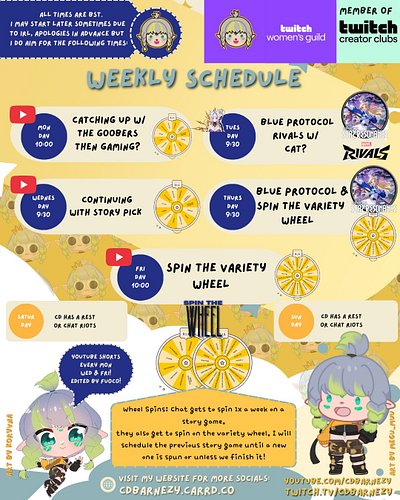 Weekly Schedule:

▶️New YT Shorts M/W/F edited by @/fuoco

Mon: Yapping and maybe gaming
Tue: Blue Protocol > Marvel Rivals w...