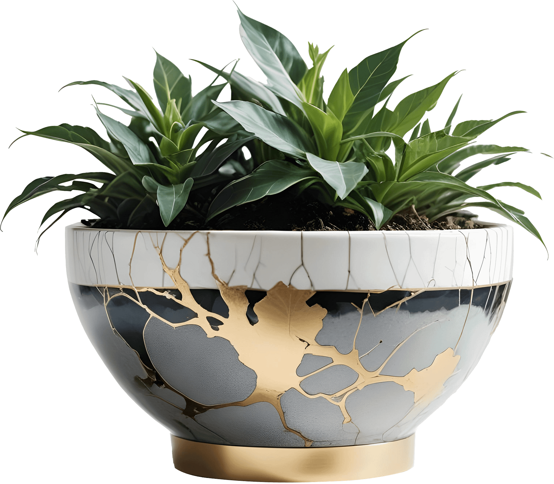 Kintsugi Serenity – White and Grey Planter PNG product image (1)