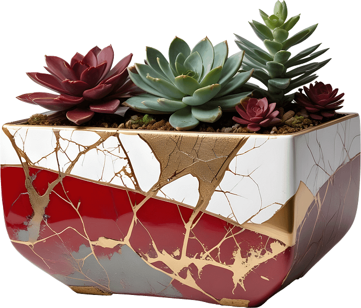 Kintsugi Harmony – Red and White Succulent Planter PNG product image (1)