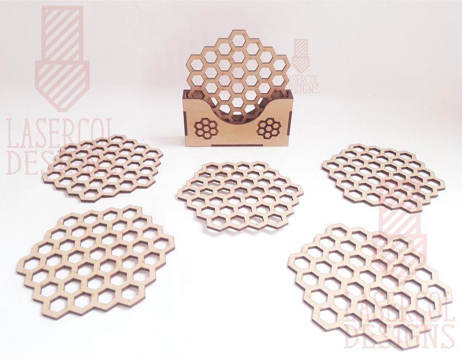 Honeycomb Coasters (6) Set 3 - Laser Cut Files product image (6)