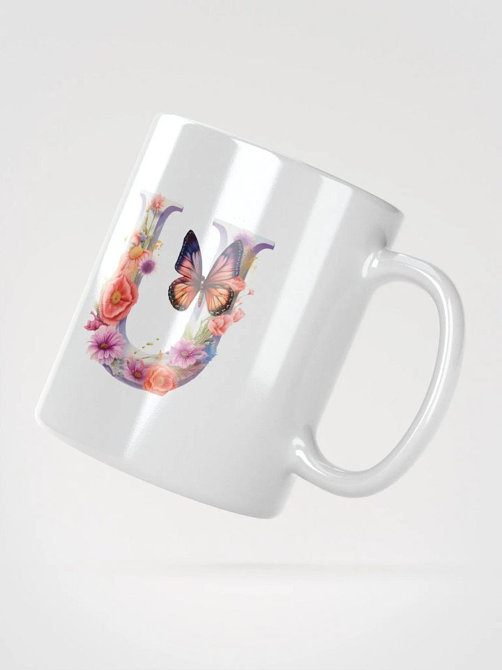 Letter U Monogram Floral Fantasy White Glossy Mug product image (4)