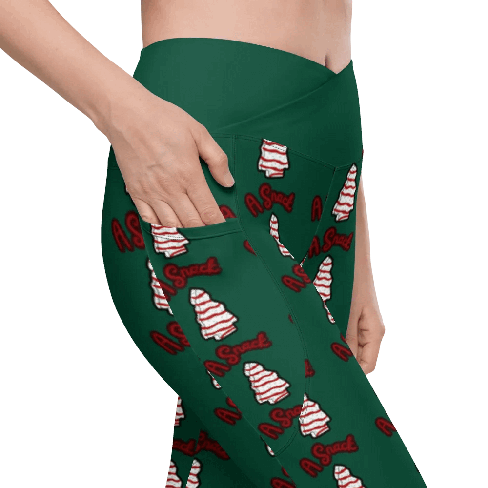 Vanilla Holiday Snack Cake All-Over Print Green Crossover Leggings with Pockets product image (7)
