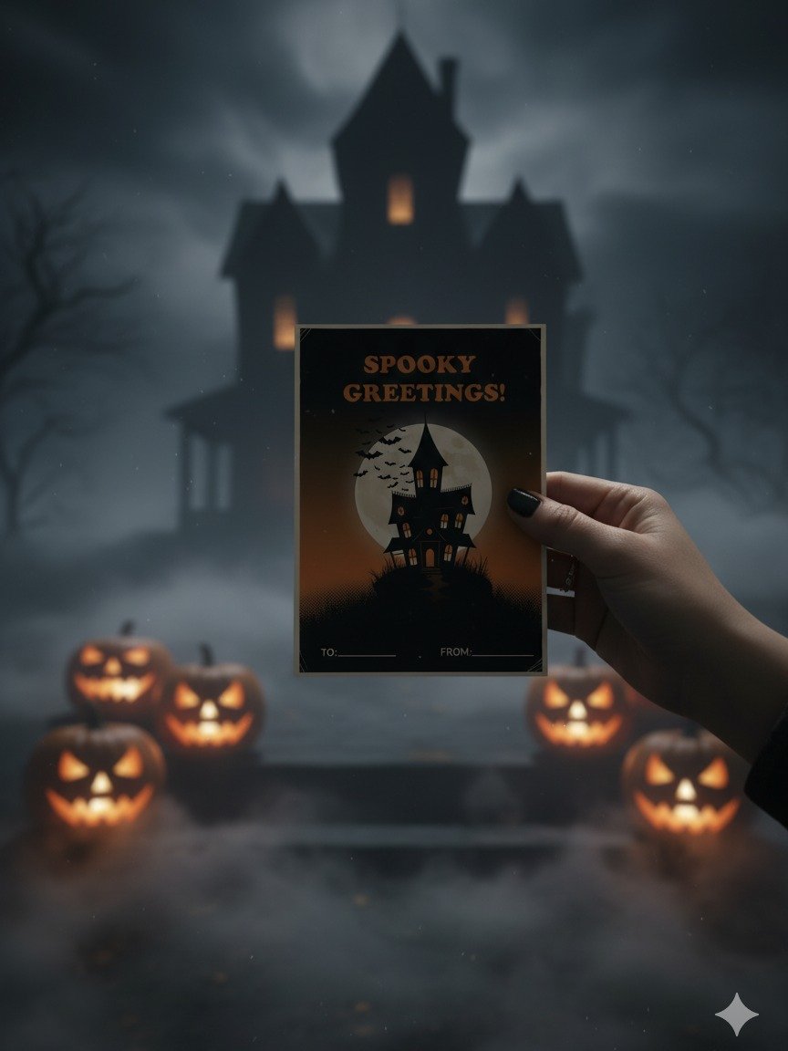 Halloween Invitation Card | Spooky Party Invite | Printable Witch Cauldron & Haunted House Halloween Party Decor | Digital Download product image (1)