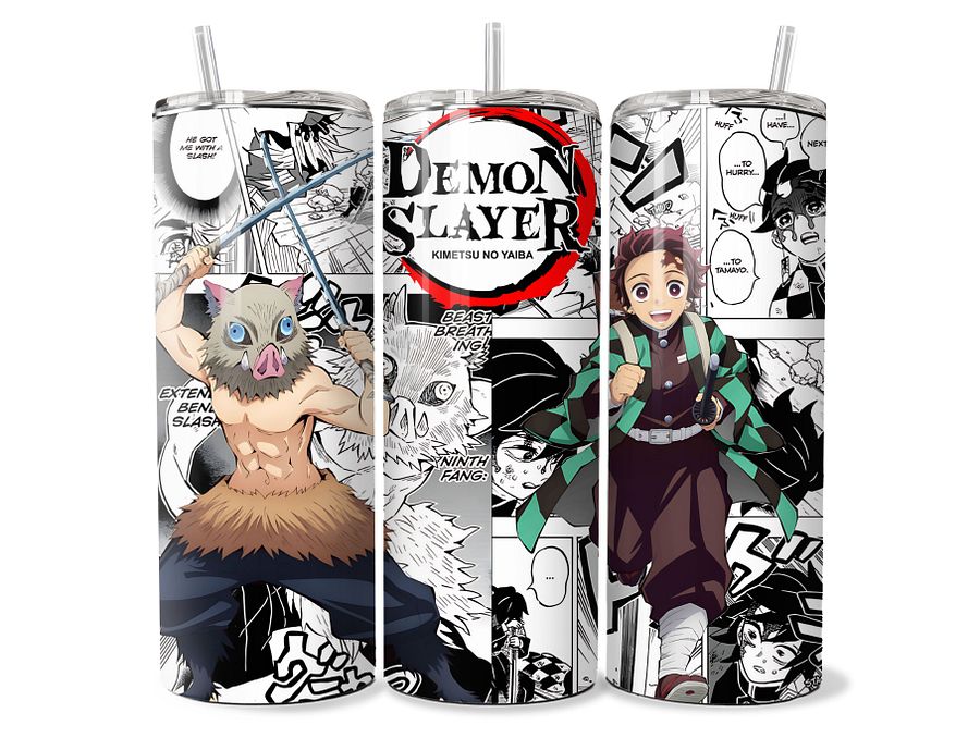Demon Slayer - Tanjiro and Inosuke Manga Panel Tumbler - 20oz Stainless Steel product image (1)