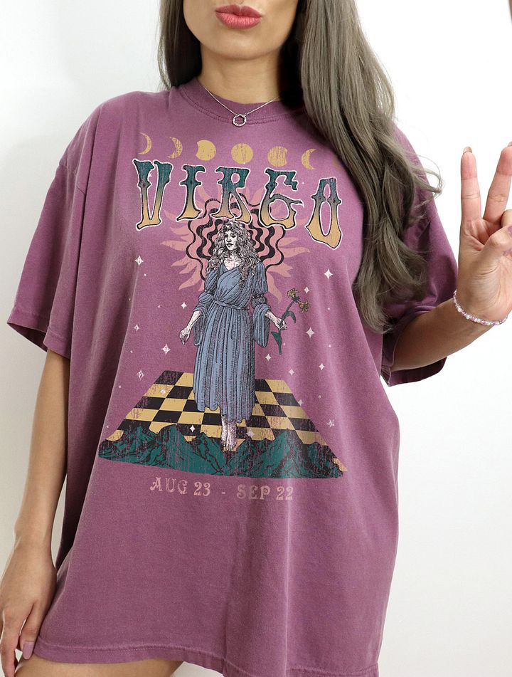 Virgo Zodiac Sign Tee | Art Nouveau-Style Grunge Streetwear T-Shirt for August 23 to September 22 Birth Months product image (1)