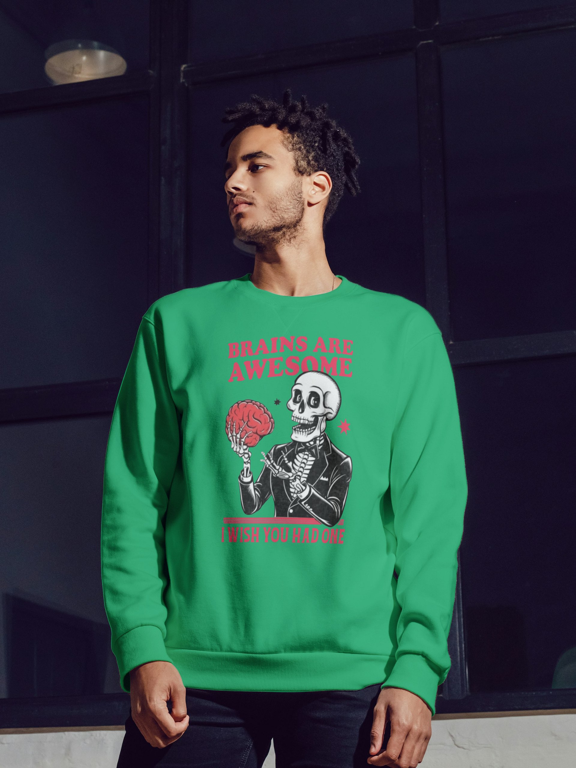 Funny Brains Are Awesome Sweatshirt | Sarcastic Skeleton product image (9)