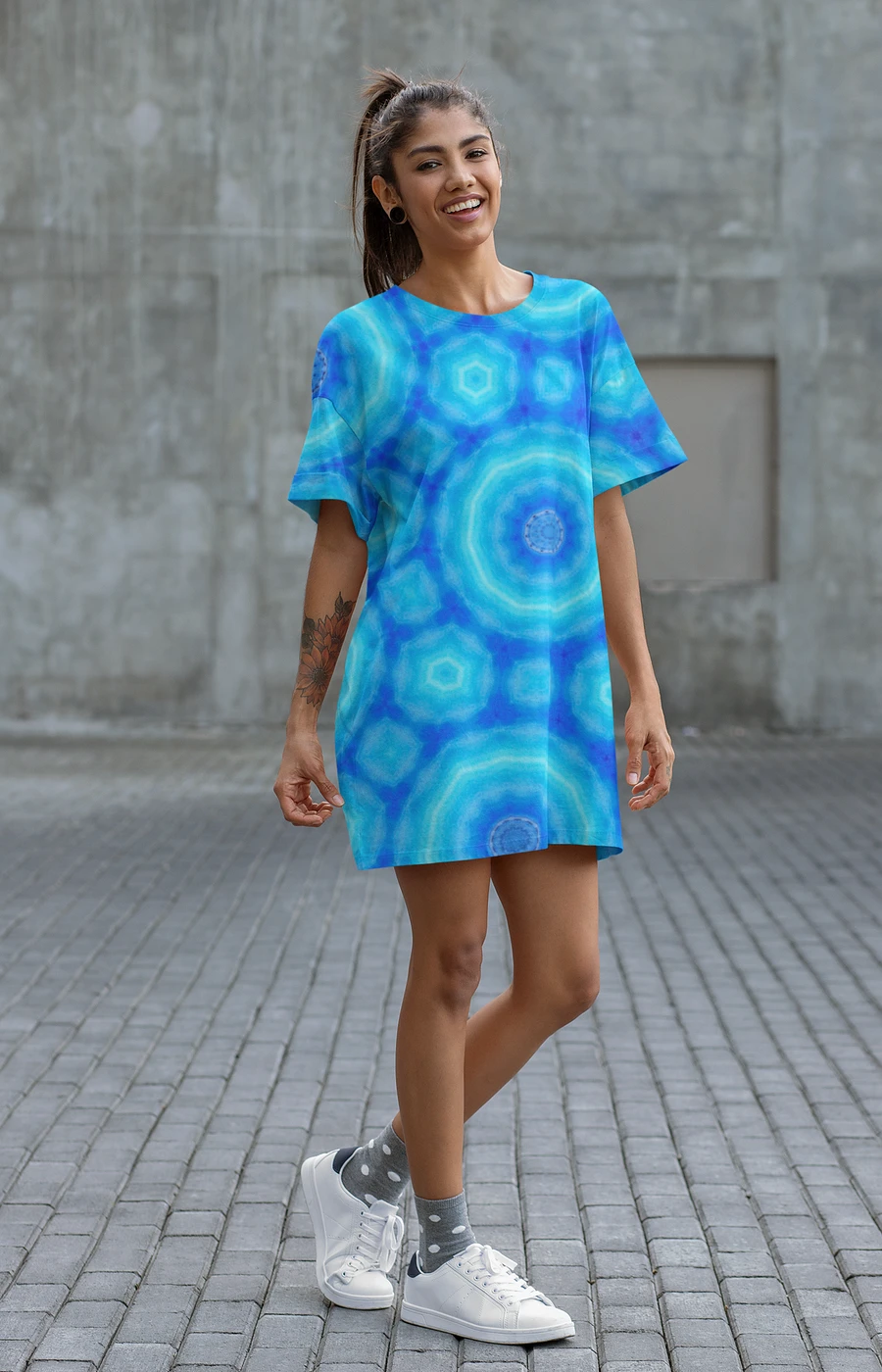 Abstract Circular Pattern in Blues Ladies T Shirt Dress product image (2)