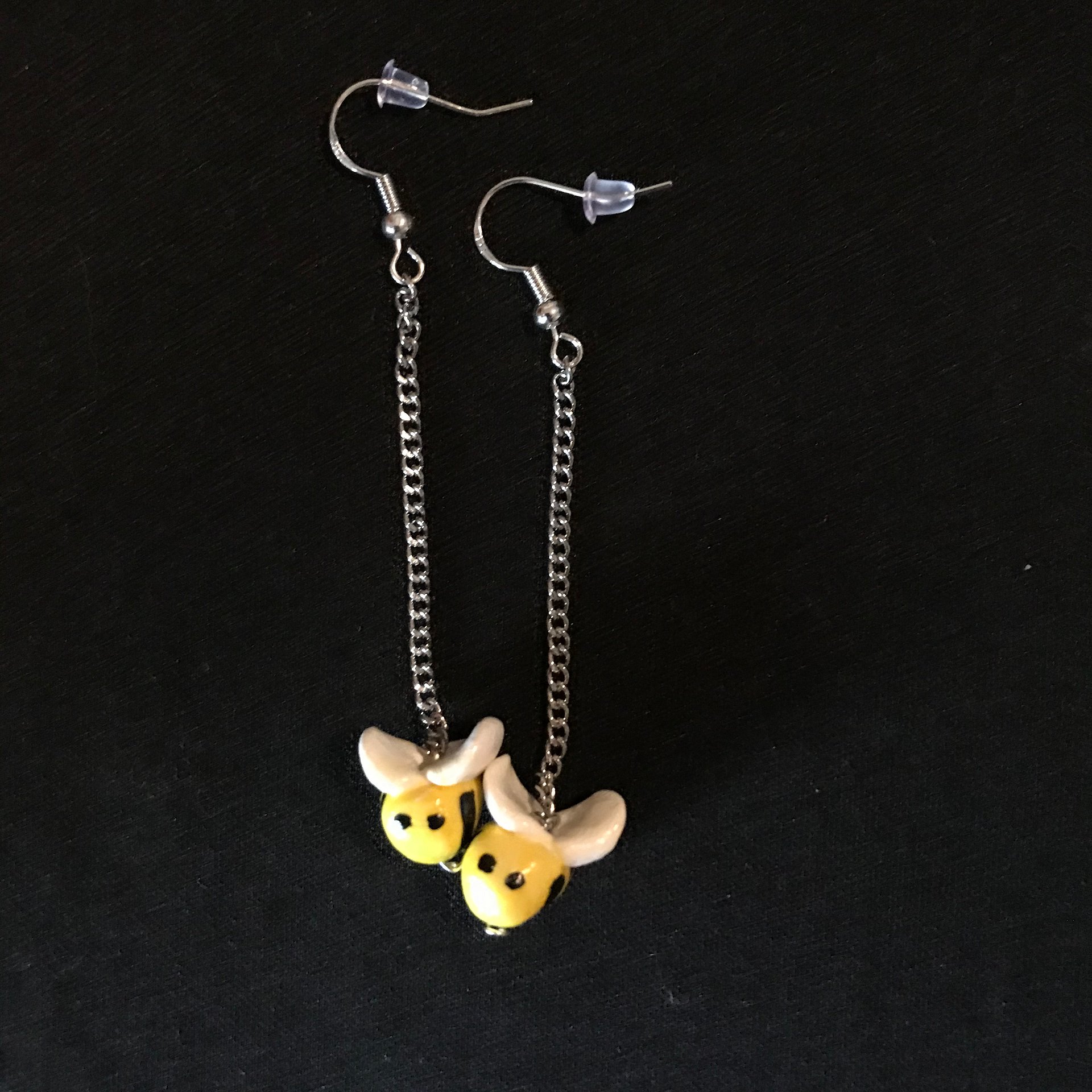 Tiny Clay Bee Chain Drop Earrings product image (2)