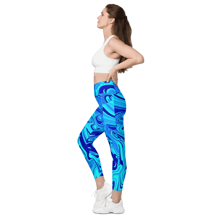 Leggings with Pockets - Light and Dark Blue Digital Fluid Art product image (6)