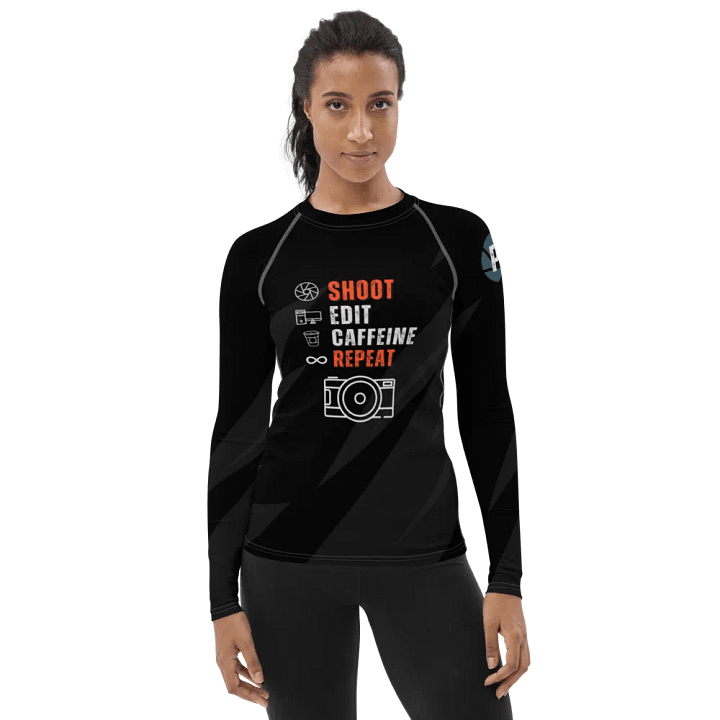 Shoot Edit Caffeine Repeat Ladies Rash Guard Tee product image (1)