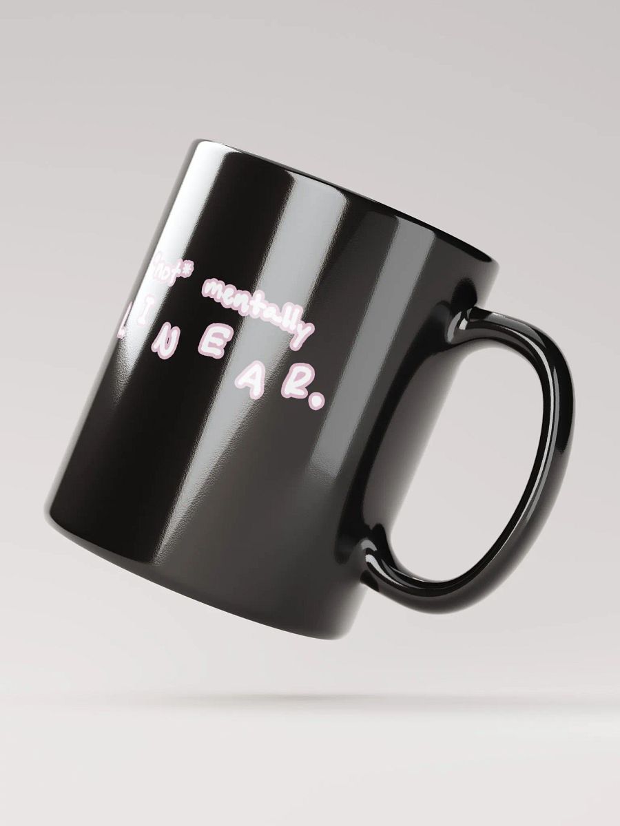 *not* mentally linear (lined design, #E1B9CE) glossy black mug product image (9)