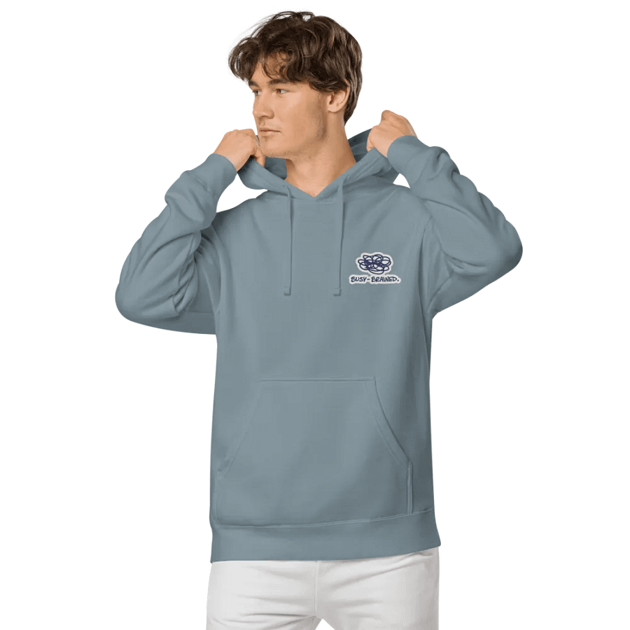 BUSY-BRAINED (L.C. navy bubble design) embroidered pigment hoodie product image (6)