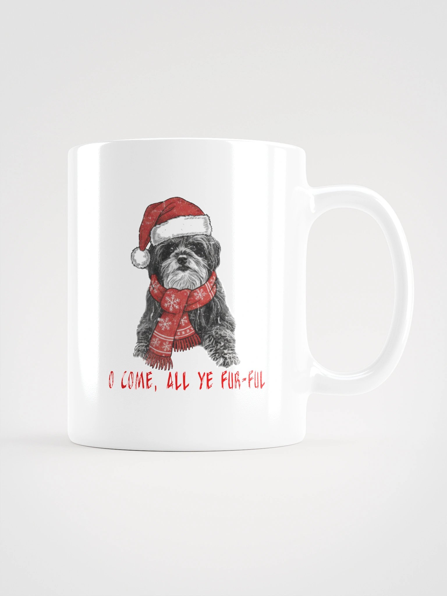White Glossy Mug with Oh Come, All Ye Fur-ful product image (2)
