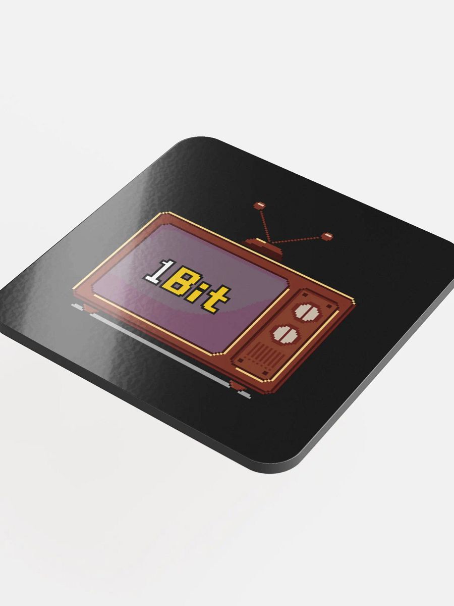 1Bit Pixel Art Glossed Cork Coaster (black) product image (4)