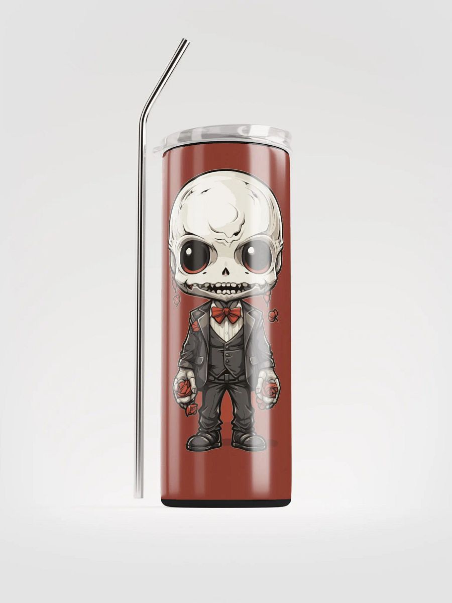 Gothic Valentine's Stainless Steel Tumbler: Skeleton & Red Roses product image (1)