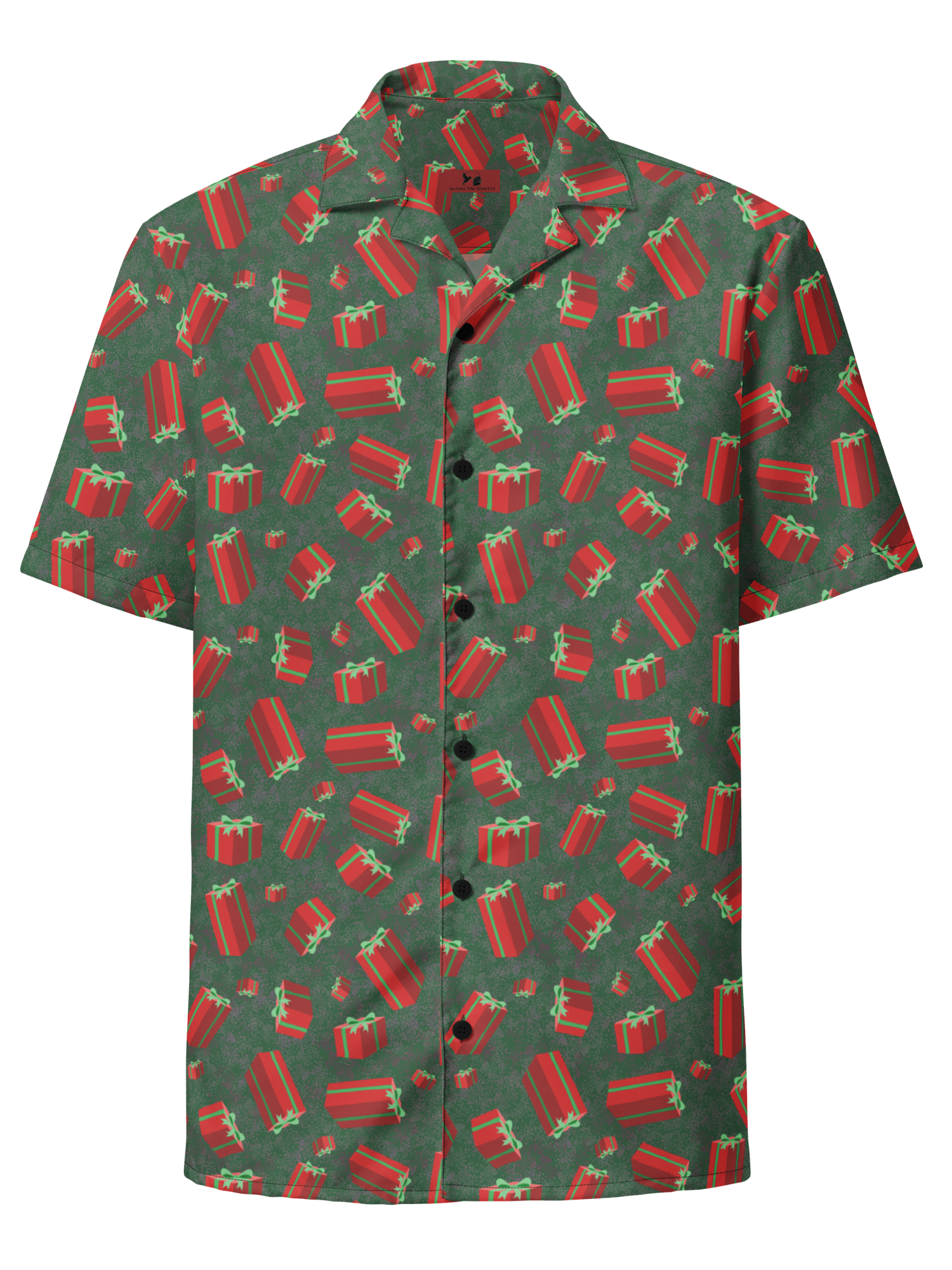 Floating Red Presents on Teal Green Oversized Button-Down Shirt product image (1)