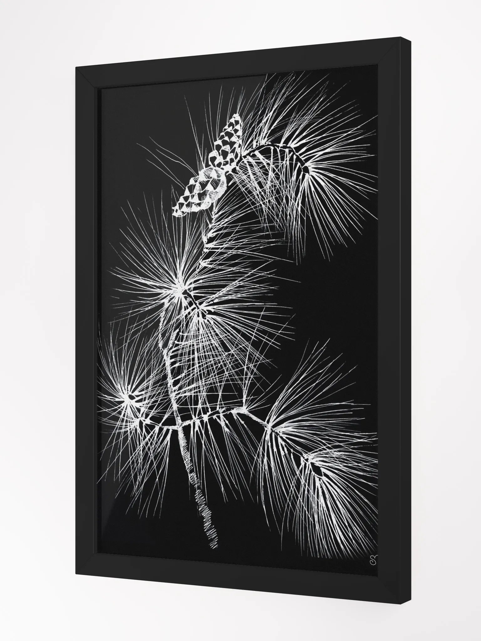 Vibrant Matte Poster in Ayous Wood Frame - Pine Branch and Cones product image (2)