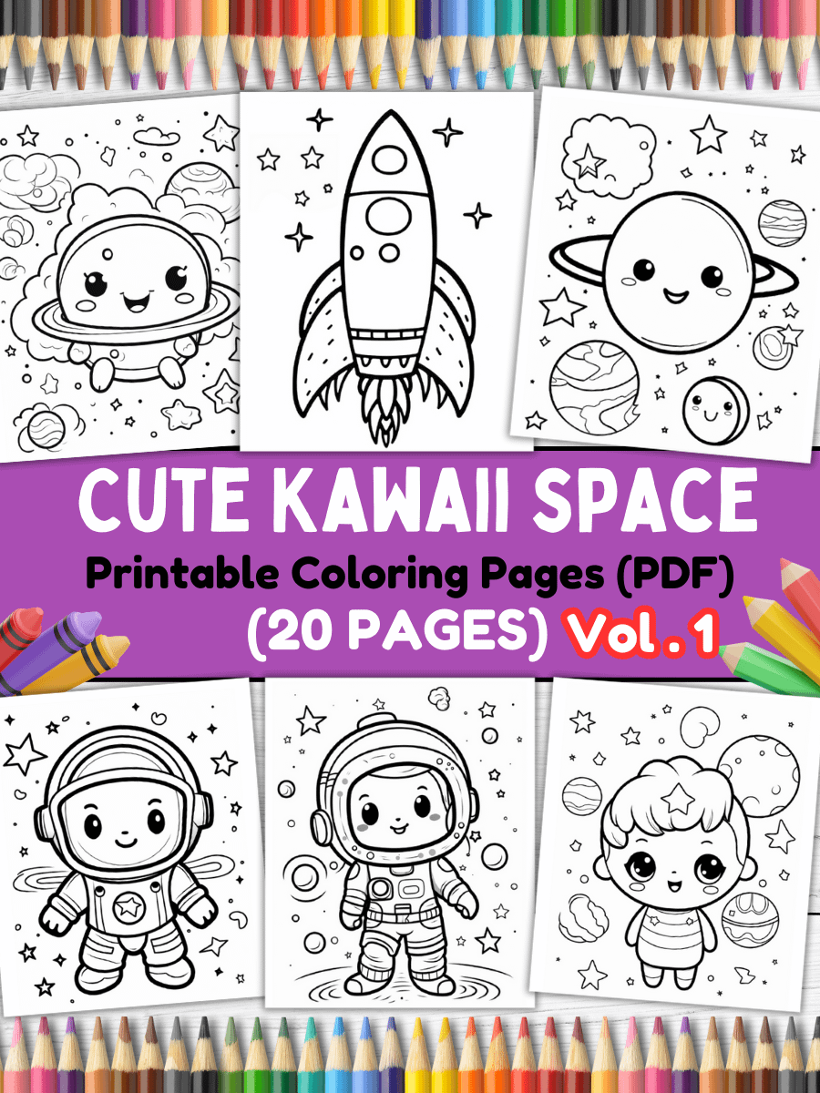 20 Cute Kawaii Space Coloring Pages#1 (PDF Coloring Pages) product image (1)