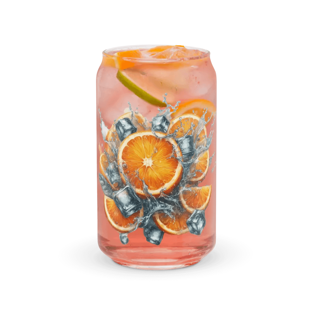 Orange fruit slices floating in the water, water and ice cubes design_01-Can-Shaped Glass product image (7)