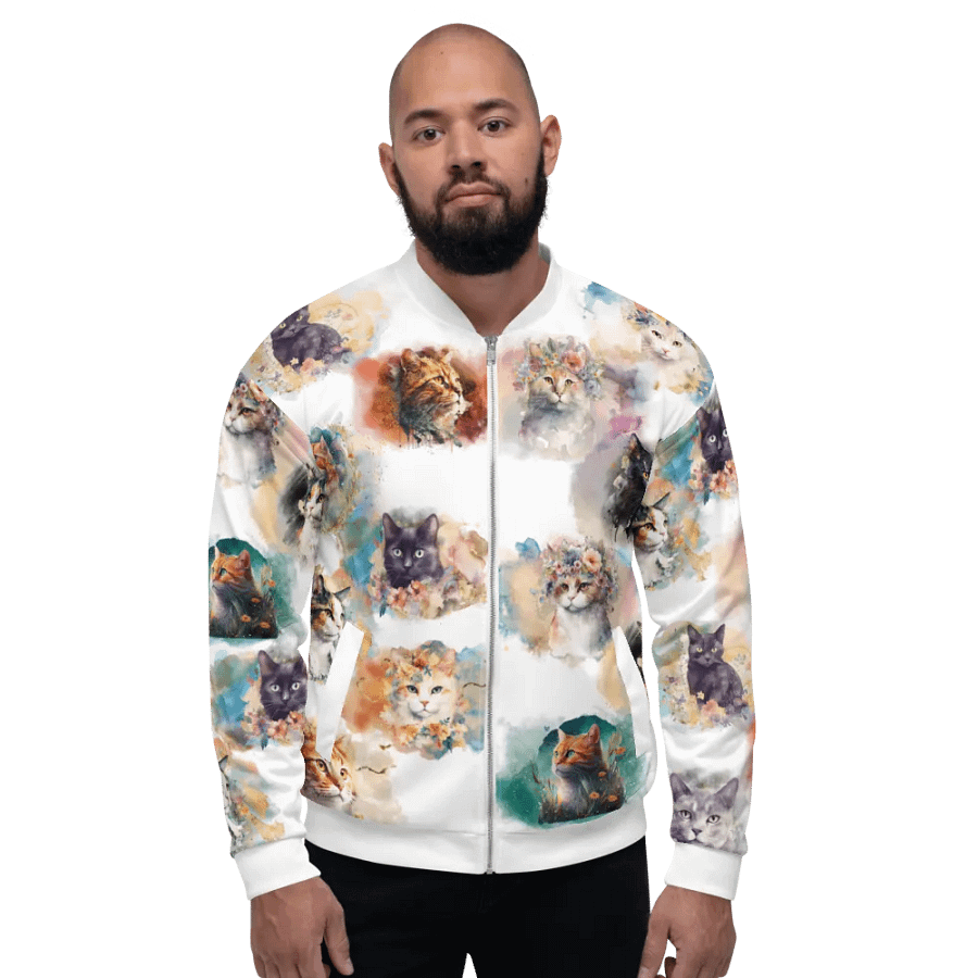 Watercolor Cats Bomber Style Zip Up Sweatshirt Jacket, Unisex product image (4)