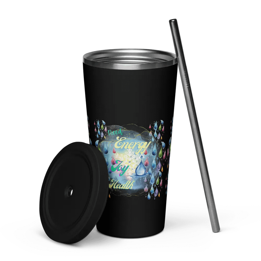 Insulated Tumbler with straw with beautiful swirly  water drop splash and drops design, product image (5)