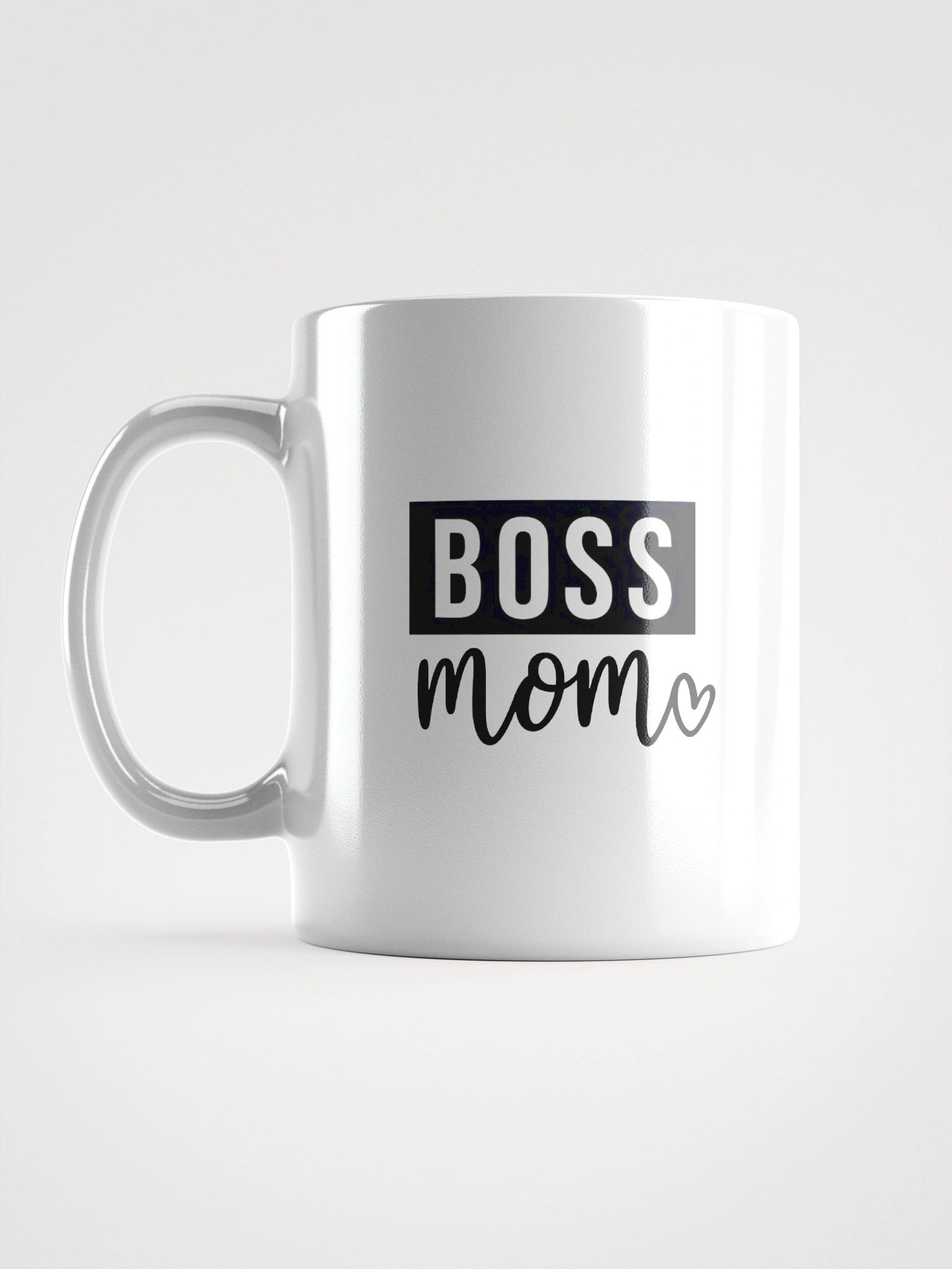 Boss Mom Mug – Bold Black Script on White Glossy Ceramic with Heart Accent product image (16)