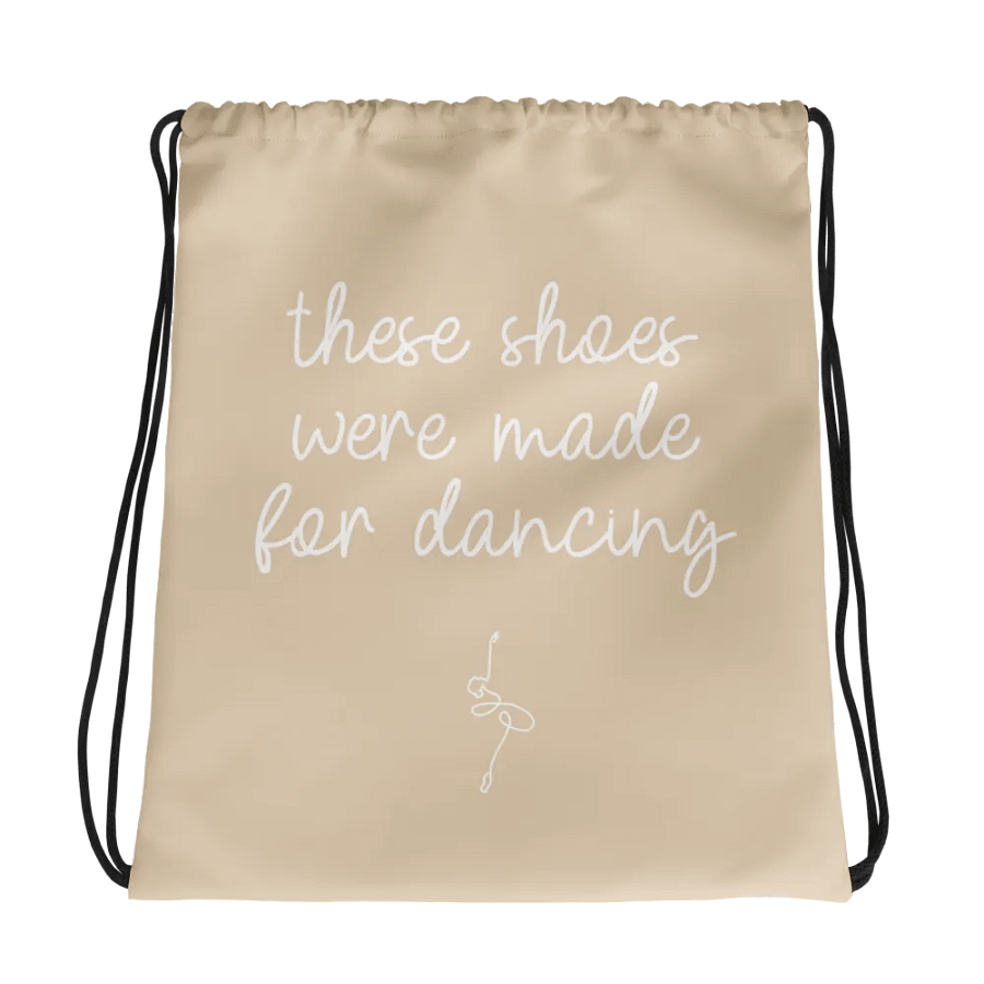 Drawstring Dance Bag | Tan with White Logo and Quote product image (1)