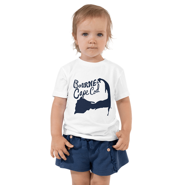 BOURNE to Cape Cod™ | DTG Vintage Print | Toddler T-Shirt | BRN.2C.C.™ | Back Logo | Soft Coastal Tee for Little Explorers | Navy Logos product image (1)
