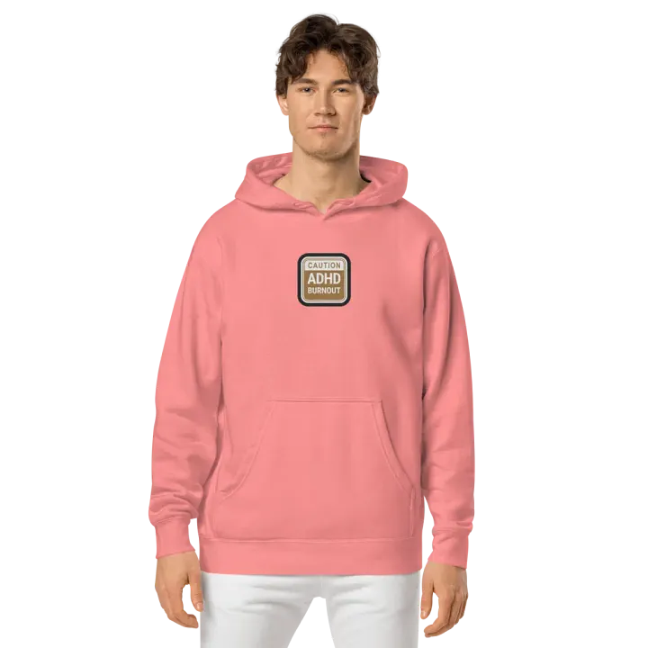 CAUTION: ADHD BURNOUT embroidered pigment hoodie (brown bubble design 2) product image (2)