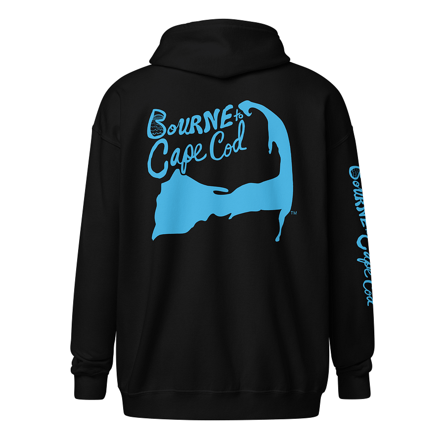 BOURNE to Cape Cod™ | DTG Vintage Print | Zip Hoodie | BRN.2C.C.™ | Coastal Classic Layer | Unisex Heavy Blend Full-Zip Sweatshirt | Deep Sky Blue Logos product image (2)