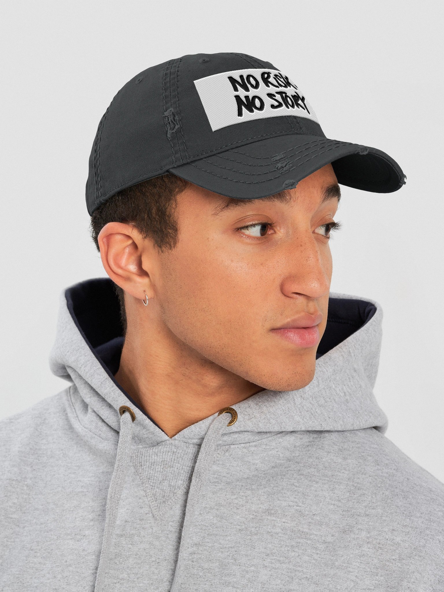 "No Risk No Story" Distressed Black Cap product image (7)