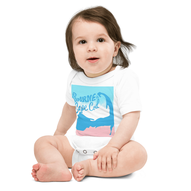 BOURNE to Cape Cod™ | Baby One-Piece with Snaps | BRN.2C.C.™ Logo Back | Ultra-Soft Cotton Bodysuit for Coastal Cuties | Deep Sky Blue Logos on Patriotic Pastels product image (11)