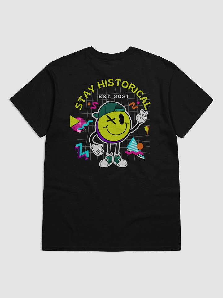90s 'Stay Historical' Smiley T-Shirt – Heavyweight Retro Cotton Tee (Dark) product image (1)