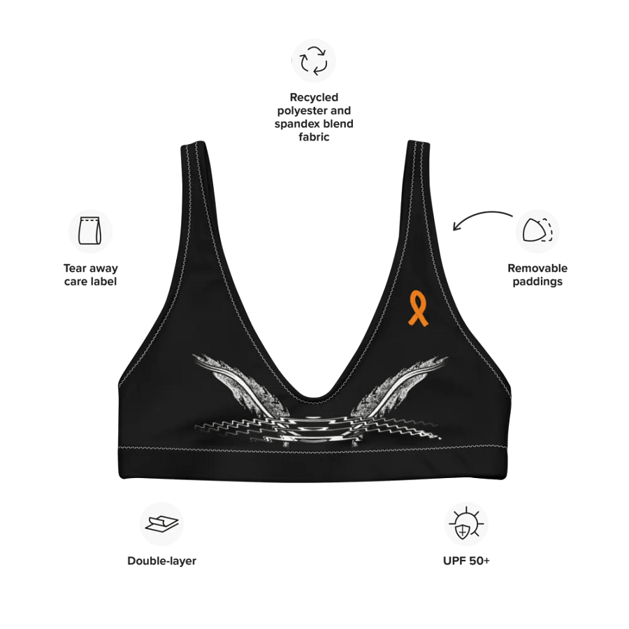 White HApex Gear White Logo Cancer Awareness Orange Ribbon. Black Recycled Padded Bikini Top product image (9)