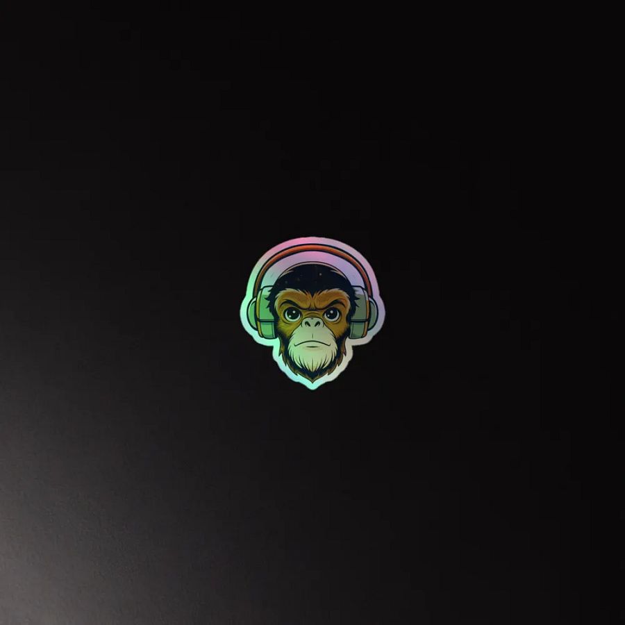 Kiss Cut Holographic Cute Monkey Wearing Headphone Sticker product image (2)