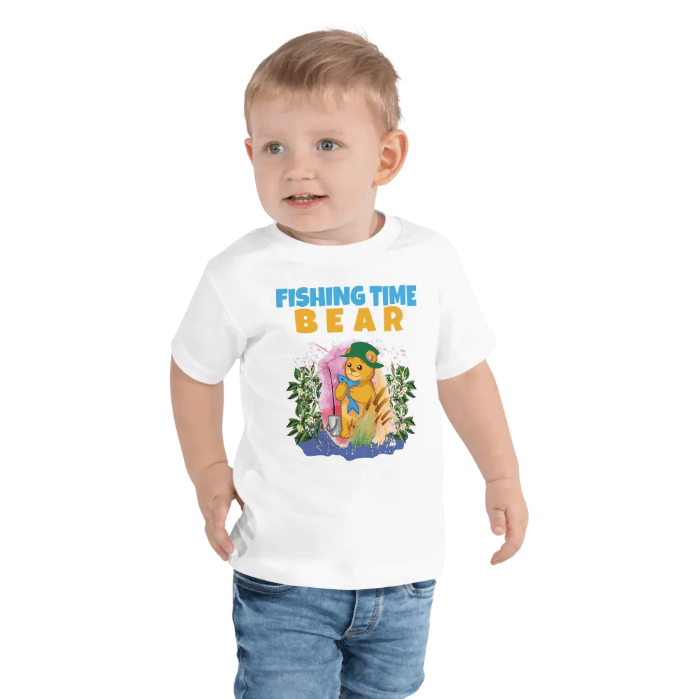 Bear Fishing Time Cute Colorful Funny Bella + Canvas Toddler T-Shirt – Funny Shirt & Gift for Kids product image (6)