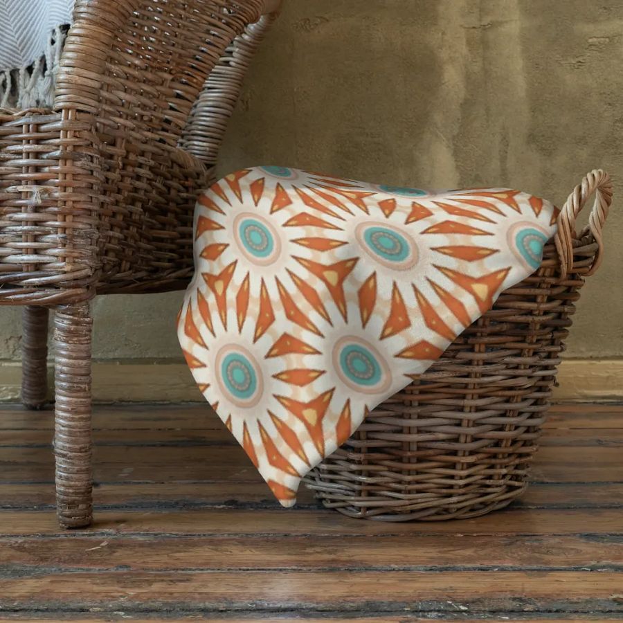 Orange Turquoise & Cream Floral Throw Blanket product image (11)