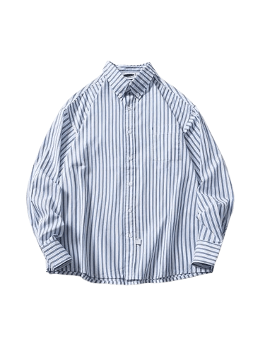 Casual Drop Shoulder Lapel Loose-fitting Striped Long Sleeves Shirt Men product image (1)