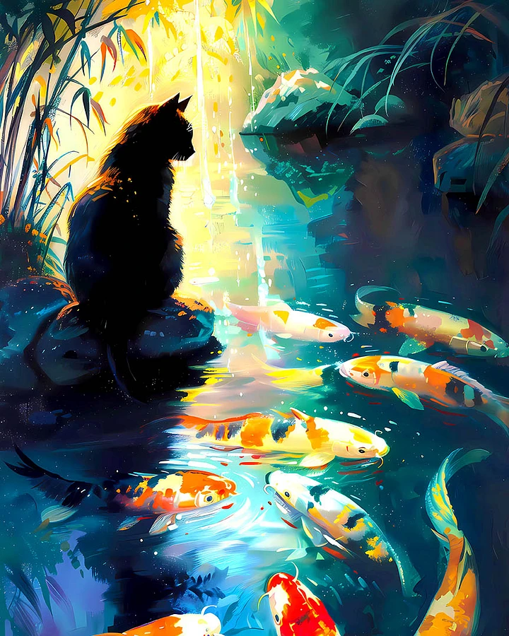 Cat Contemplating at the Koi Pond Matte Poster product image (1)