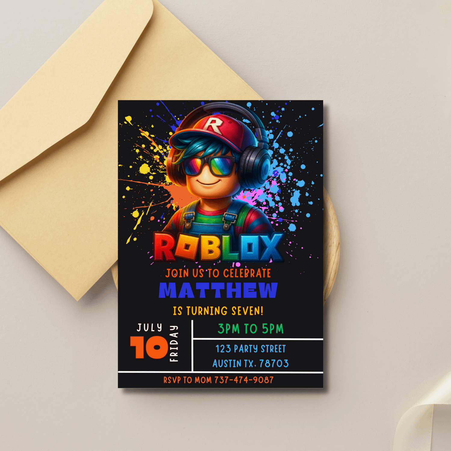 Roblox Birthday Invitation 5x7 | Editable Canva Template | Gamer Party Digital & Printable Invite for Kids product image (3)