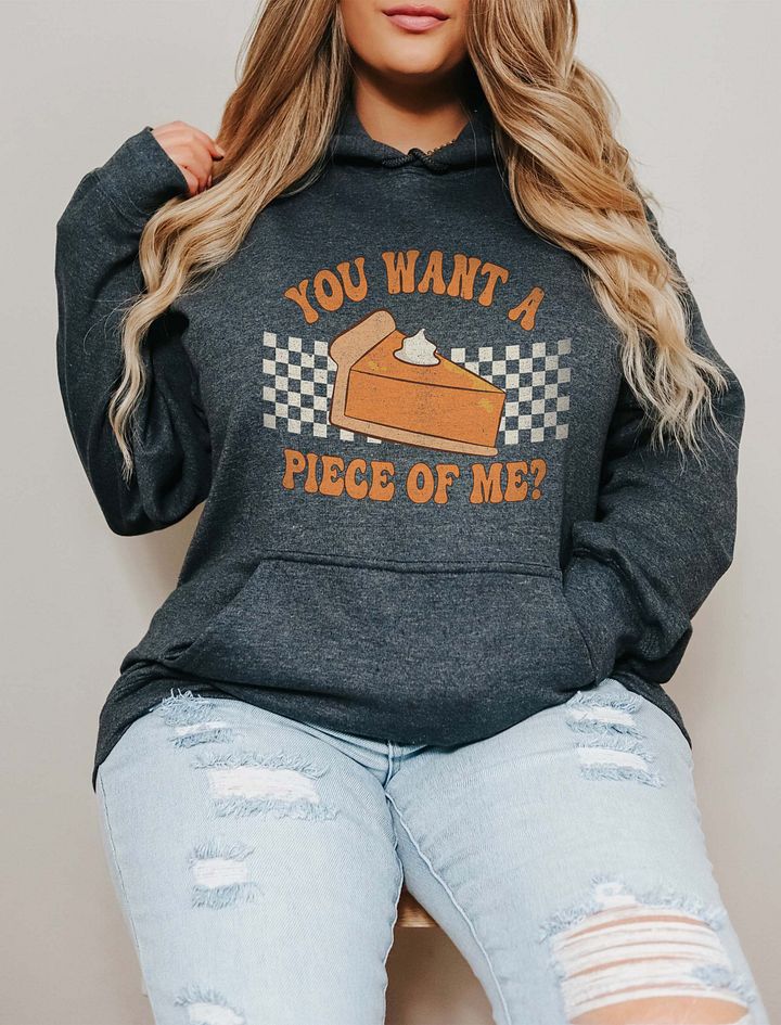 You Want a Piece of Me Pumpkin Pie Checkerboard Hooded Sweatshirt | Funny Fall and Halloween Hoodie product image (19)