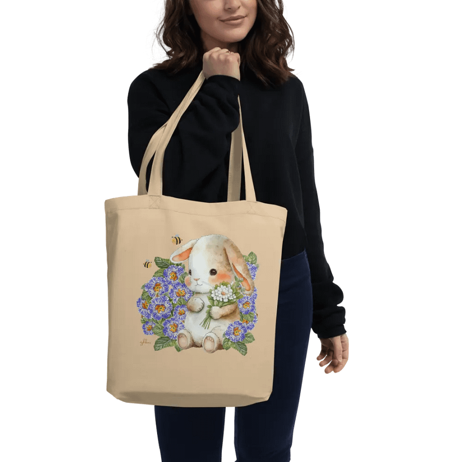 Garden Whispers: Bunny and the Primula Zebra Blues Organic Cotton Tote Bag - Eco-Friendly, Durable, Stylish product image (15)