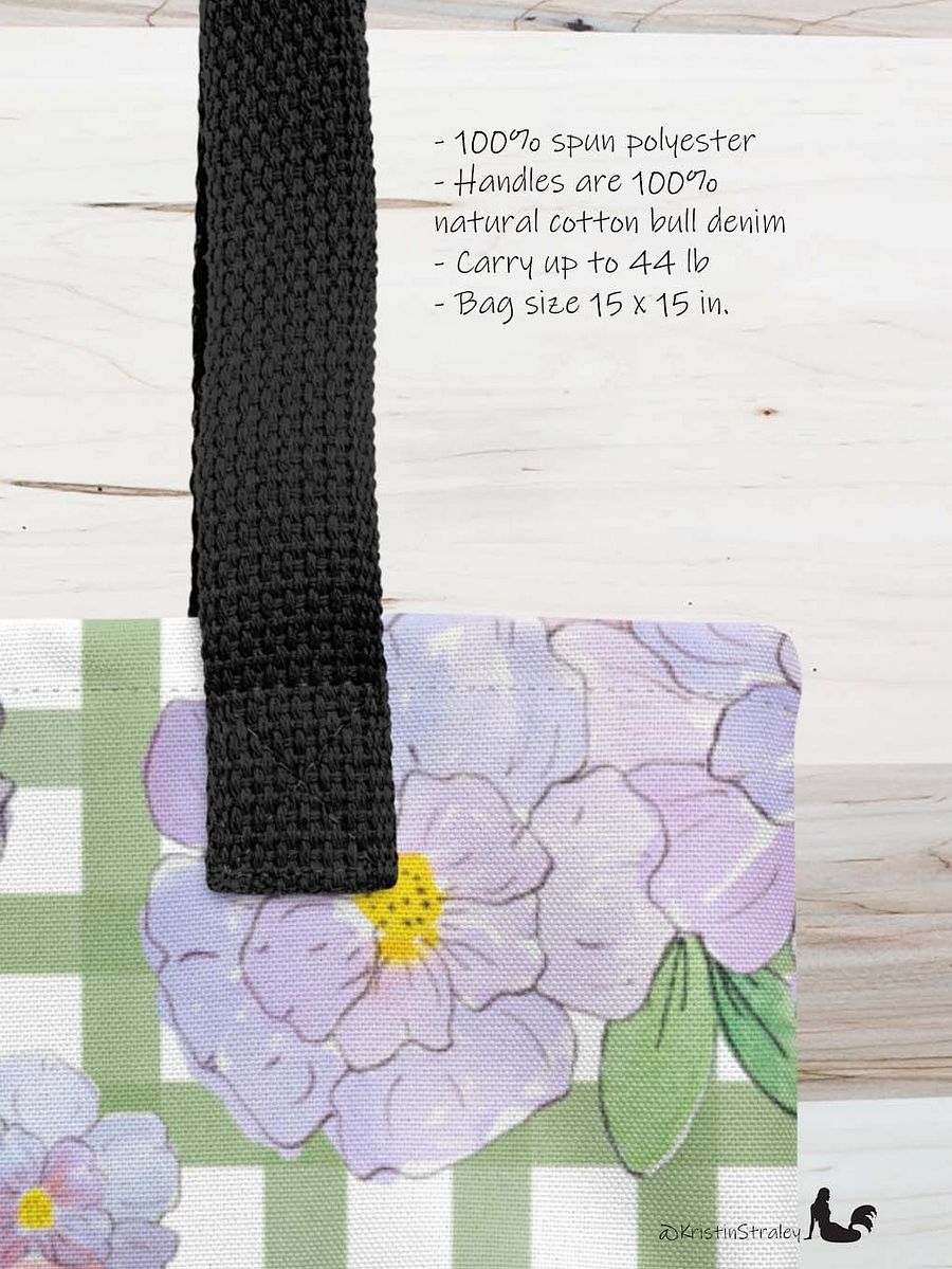 Gingham Blossoms - Med Lavender Flowers on Green Gingham product image (3)