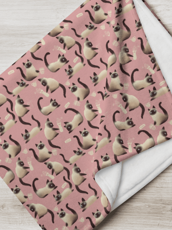Bad Siamese Cats Knocking Stuff Over Throw Blanket, Pink product image (9)